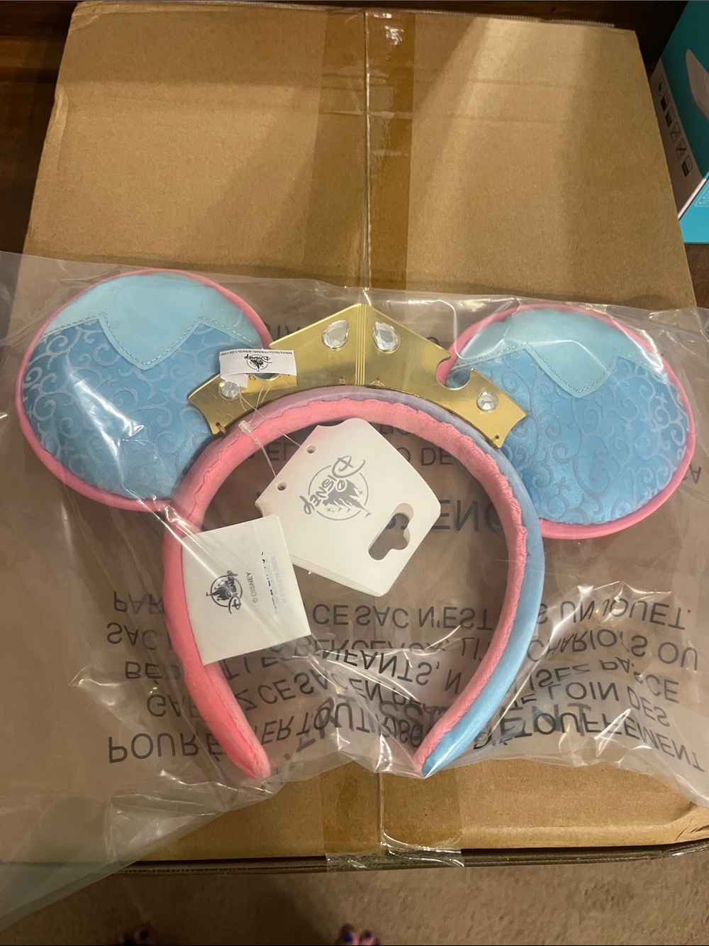 Disney Sleeping Beauty Pastel Pink & Blue Princess Ear Headband with Gold Tiara